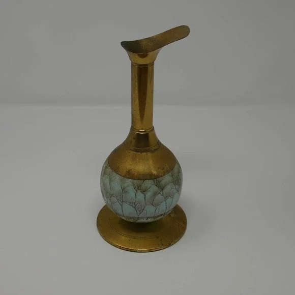 Vintage Delft Holland Brass Ewer Vase with Glazed Ceramic Base - Picture 3 of 7